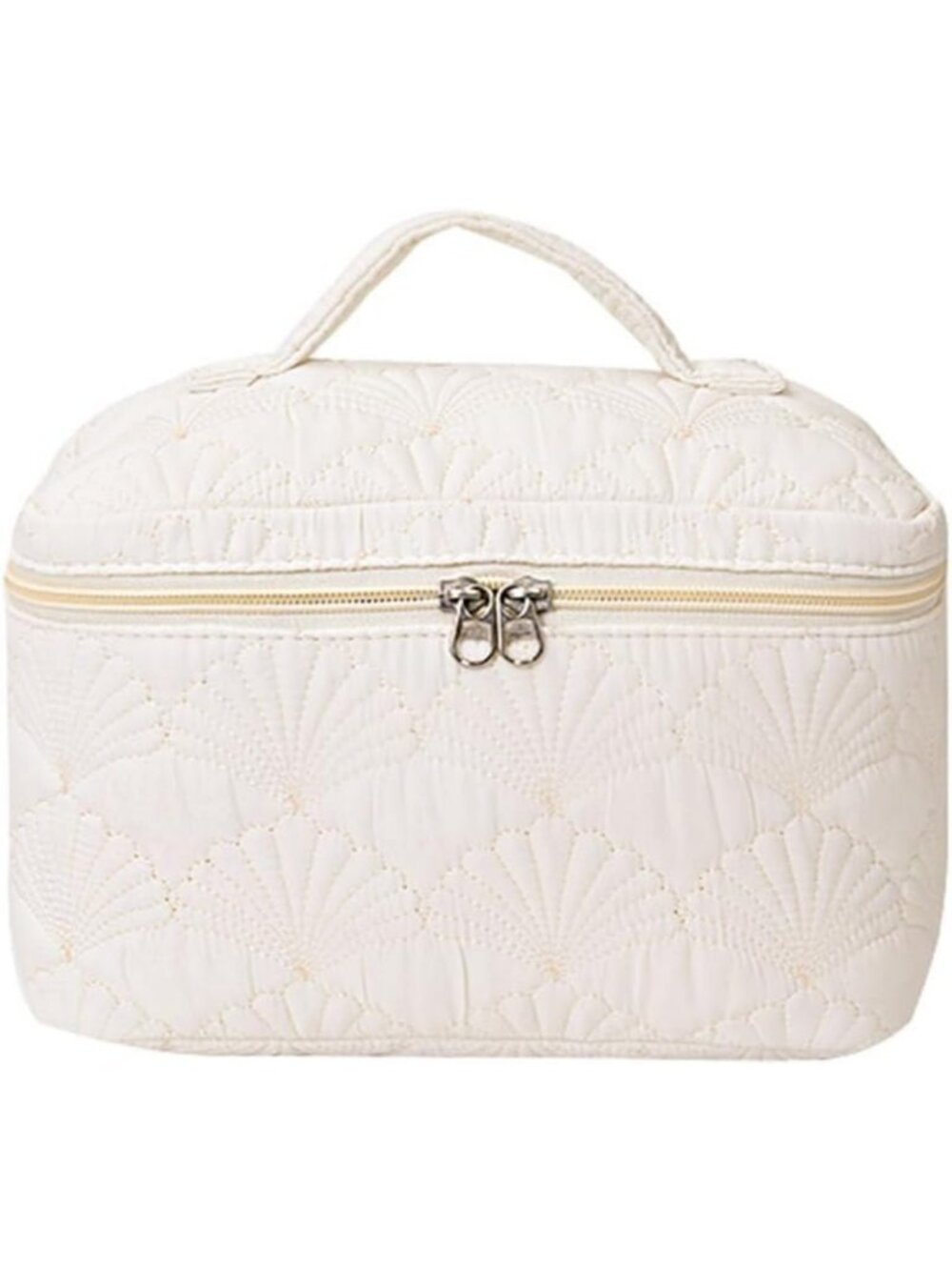 Large Quilted Travel Makeup Bag for Women | Zipper Cosmetic Pouch with Handle
